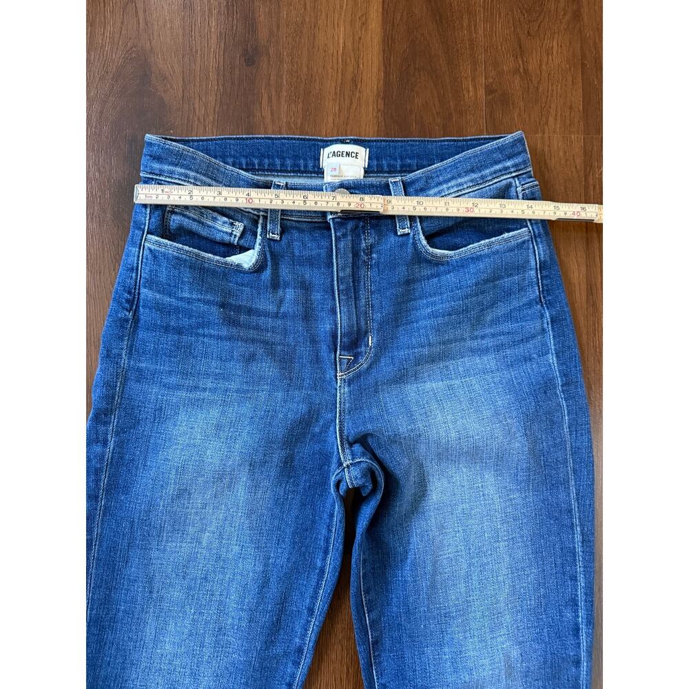 L'Agence Harris Frayed High Rise Cropped Jeans Sz 28 Dark Wash Denim Casual - Picture 6 of 8